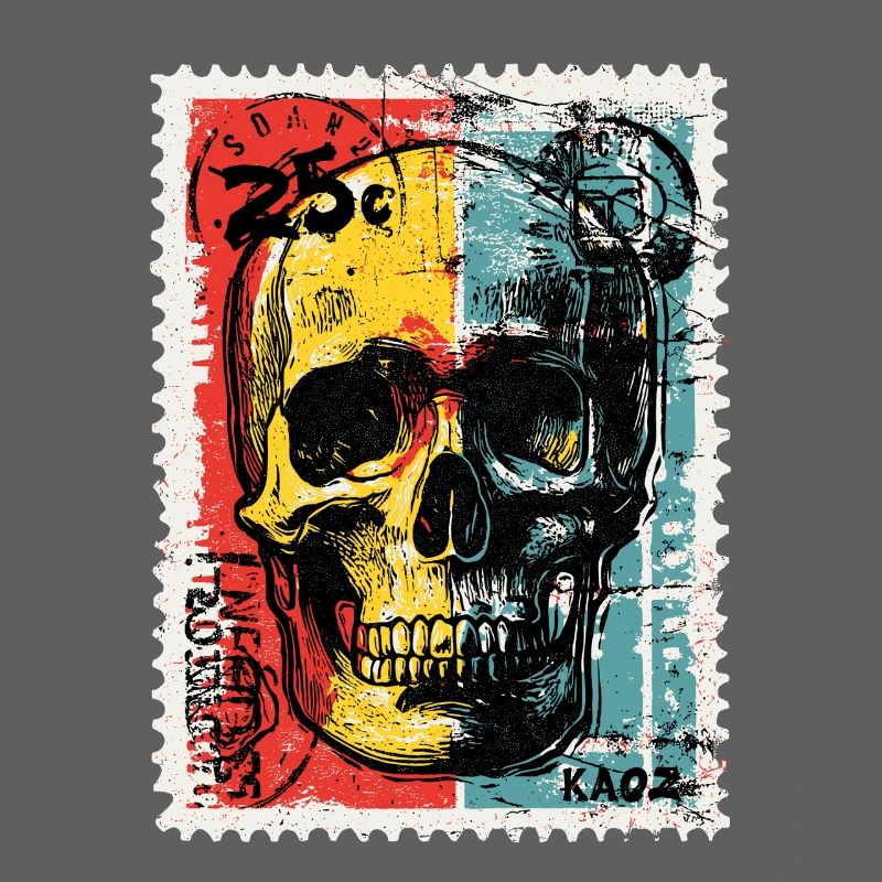 Skull on Colored Retro Postage Stamp