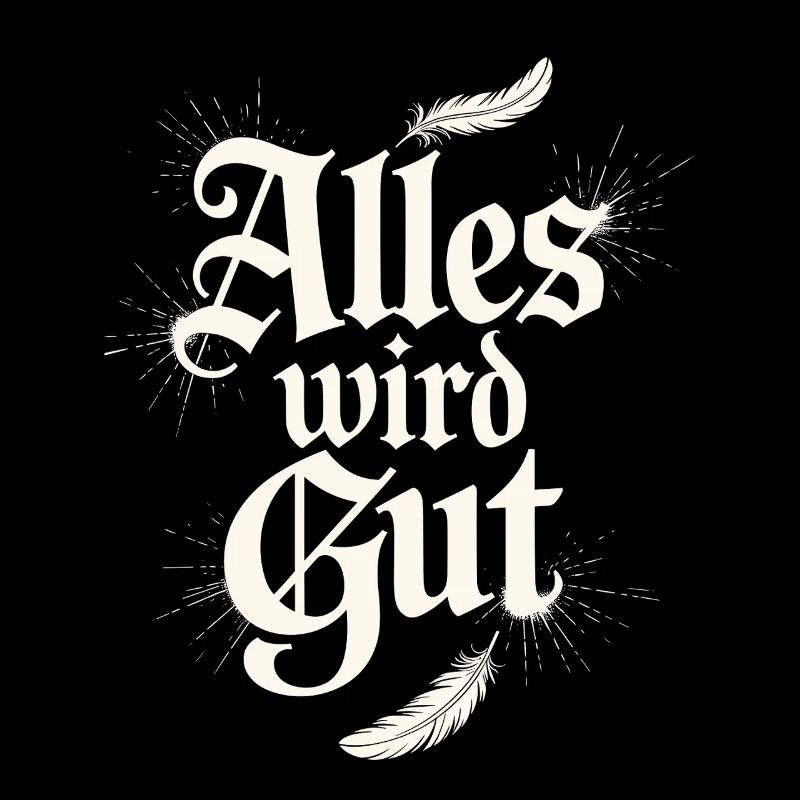 Alles wird gut Spruch mit Federn und Glanz