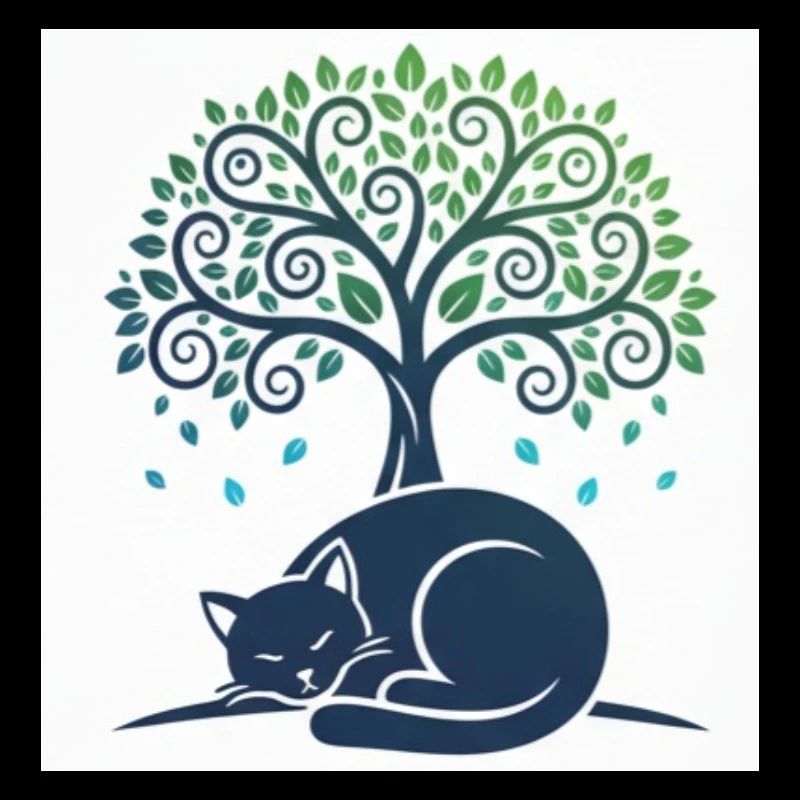 Sleeper cat under tree swirl