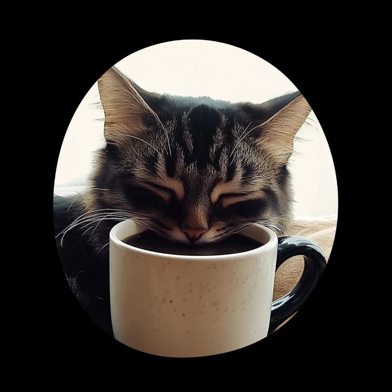 Chat endormi avec tasse à café