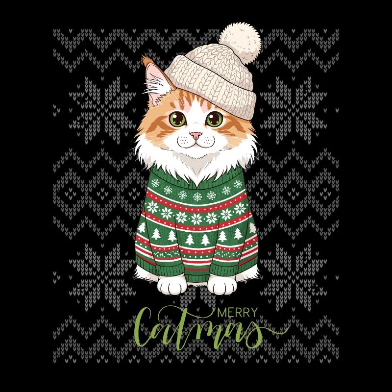 Katzenweihnachten im grünen und beigefarbenen Pullover