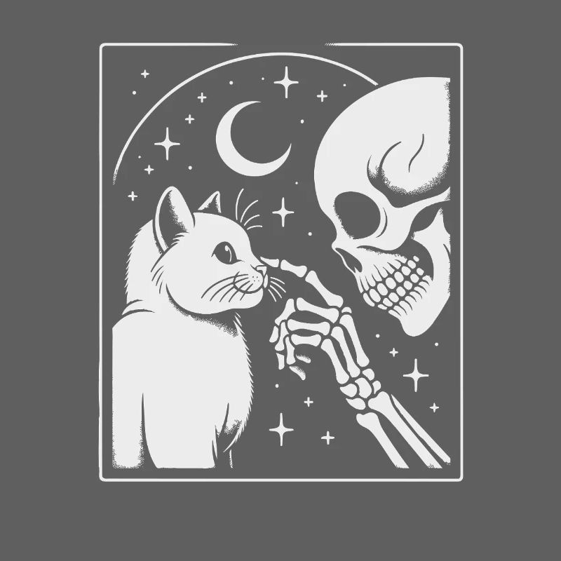 Celestial Cat and Skeleton Night Art