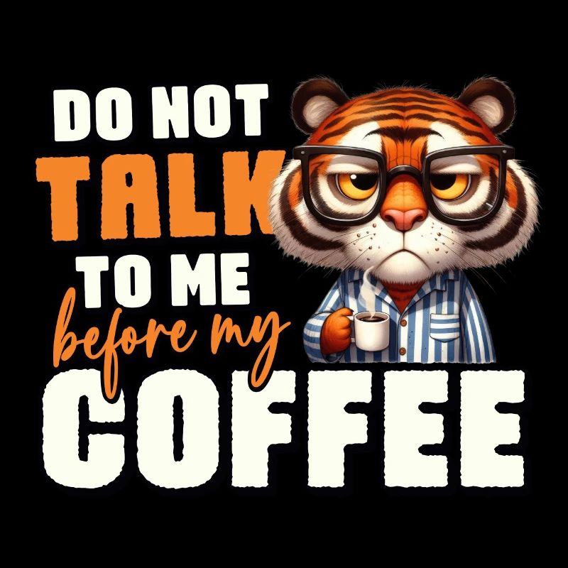 Grumpy tiger with coffee