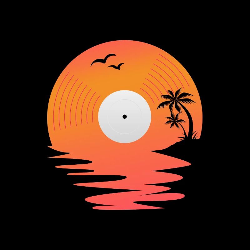 Vinyl Record Retro Sea Sunset DJ Gift