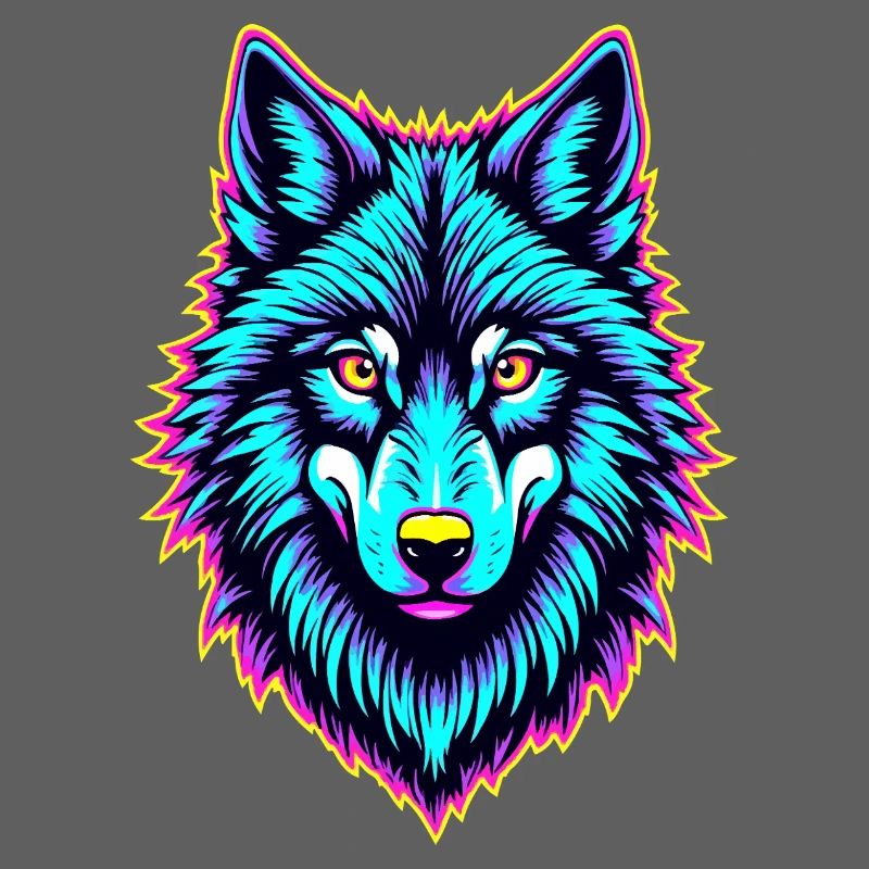 Neon Wolf Head – Psychedelic Glow Animal Design