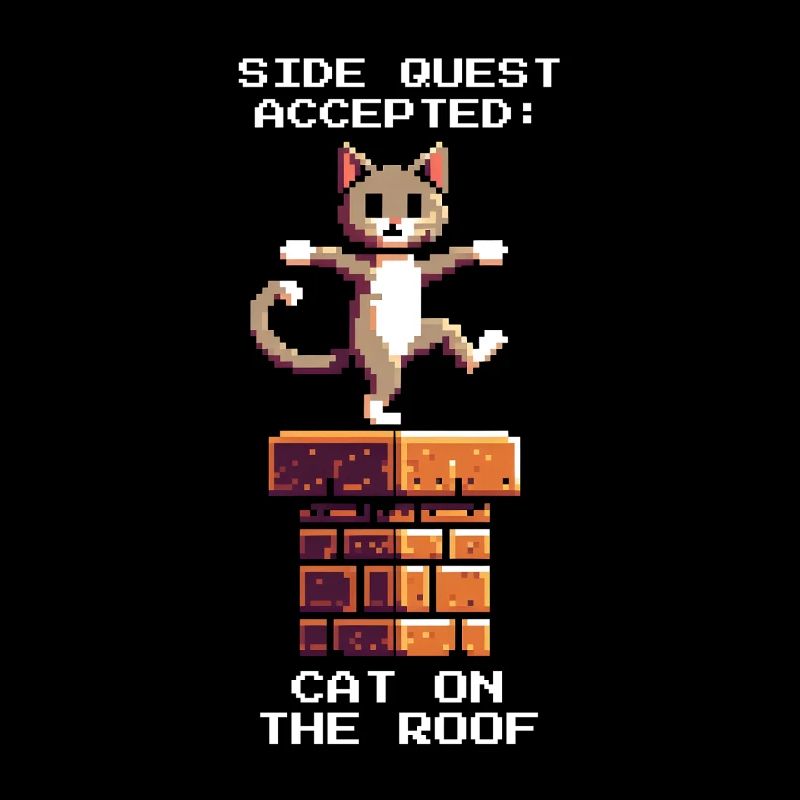 Ramoneur Chat Toit Côté Quest Rétro Pixel