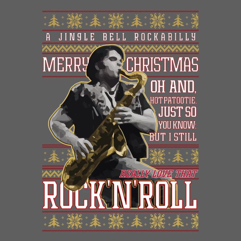 Eddie Rockabilly Saxophon Hässlicher Weihnachtspullover