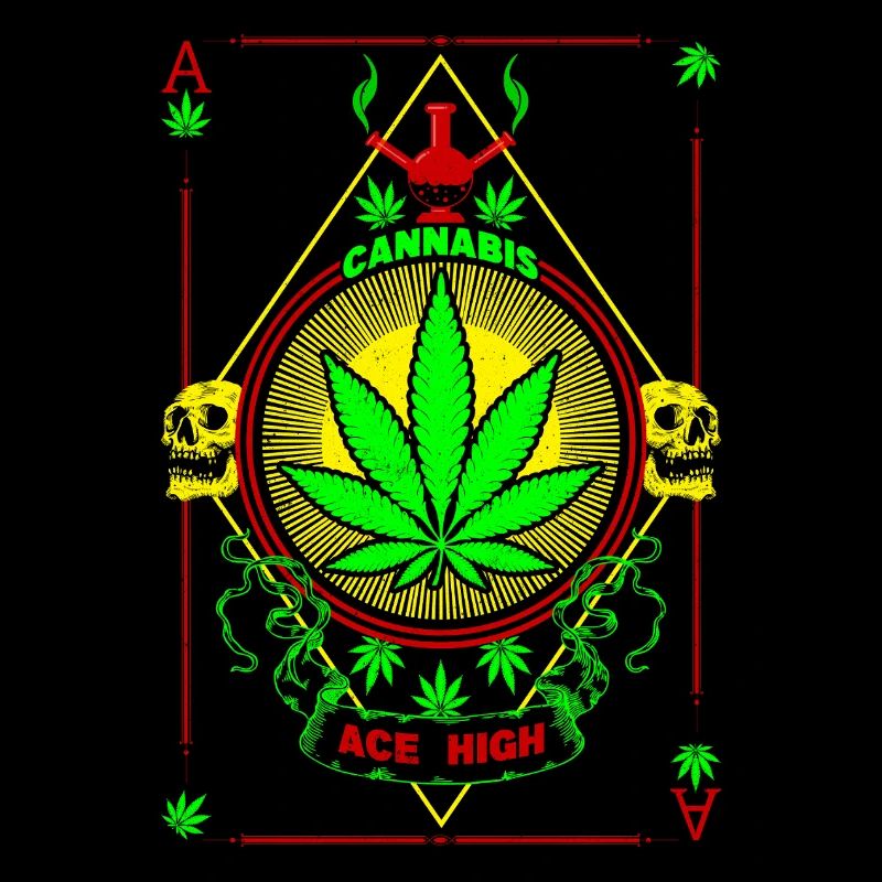 Cannabis vibrant et emblème du crâne