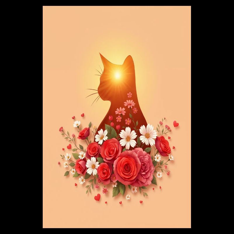 Katze mit Rosen