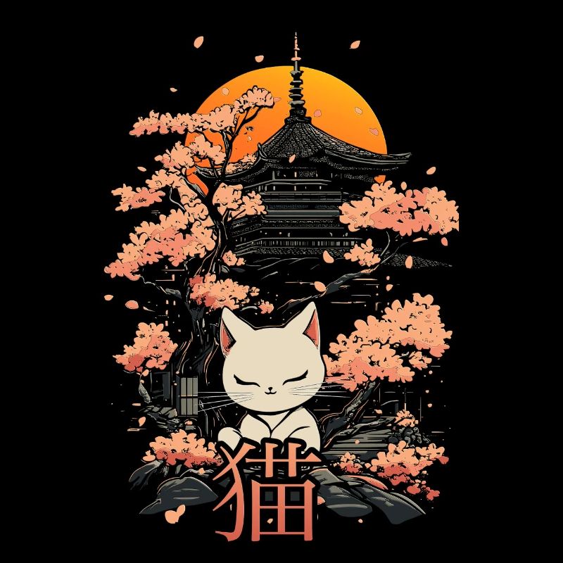 Neko - Japanese cat and sakura