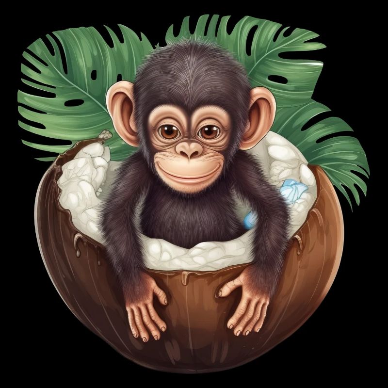 Monkey bathes in coconut - Funny summer design