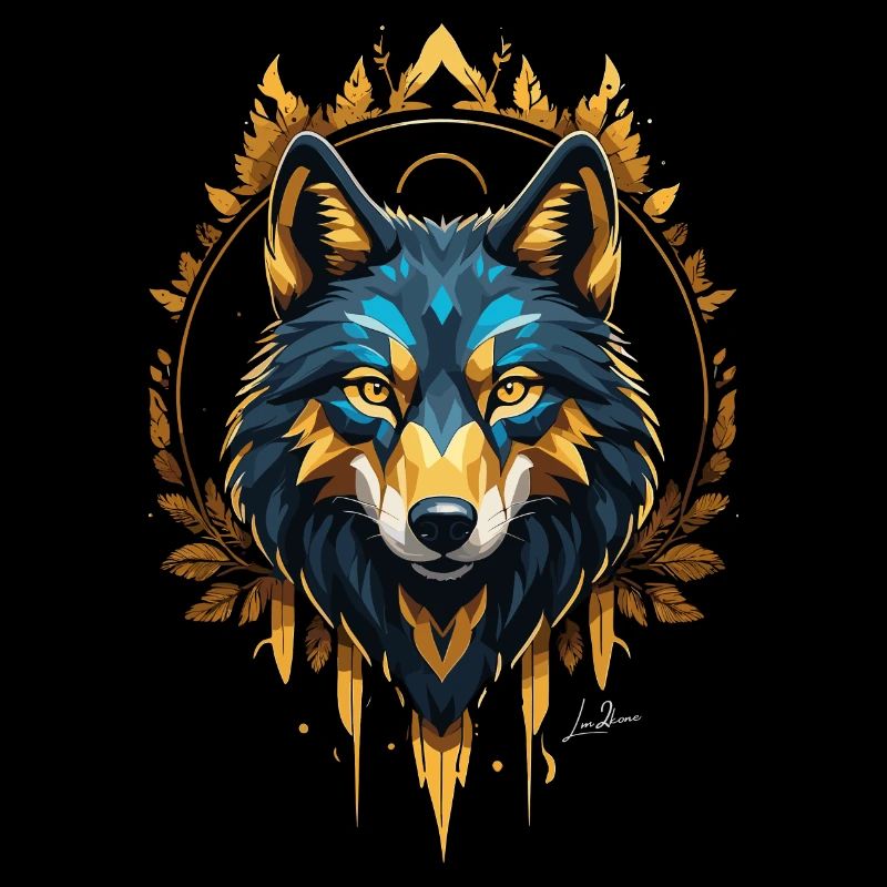 Geometric Gold Wolf