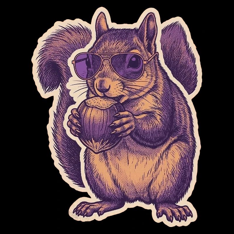 Squirrel with sunglasses nibbling hazelnut