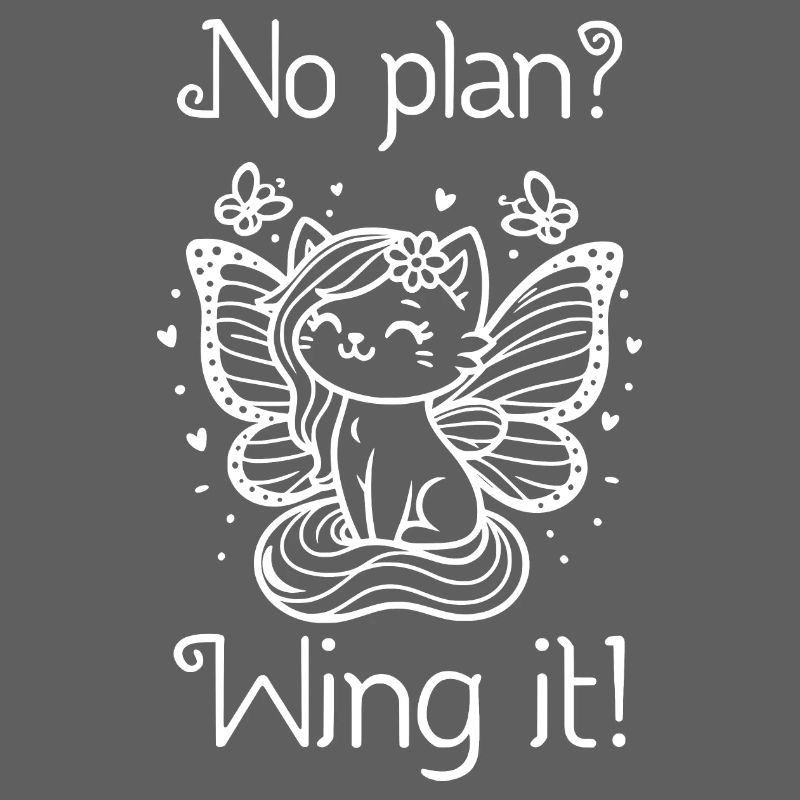No plan? Wing it! Winged Cat (white)