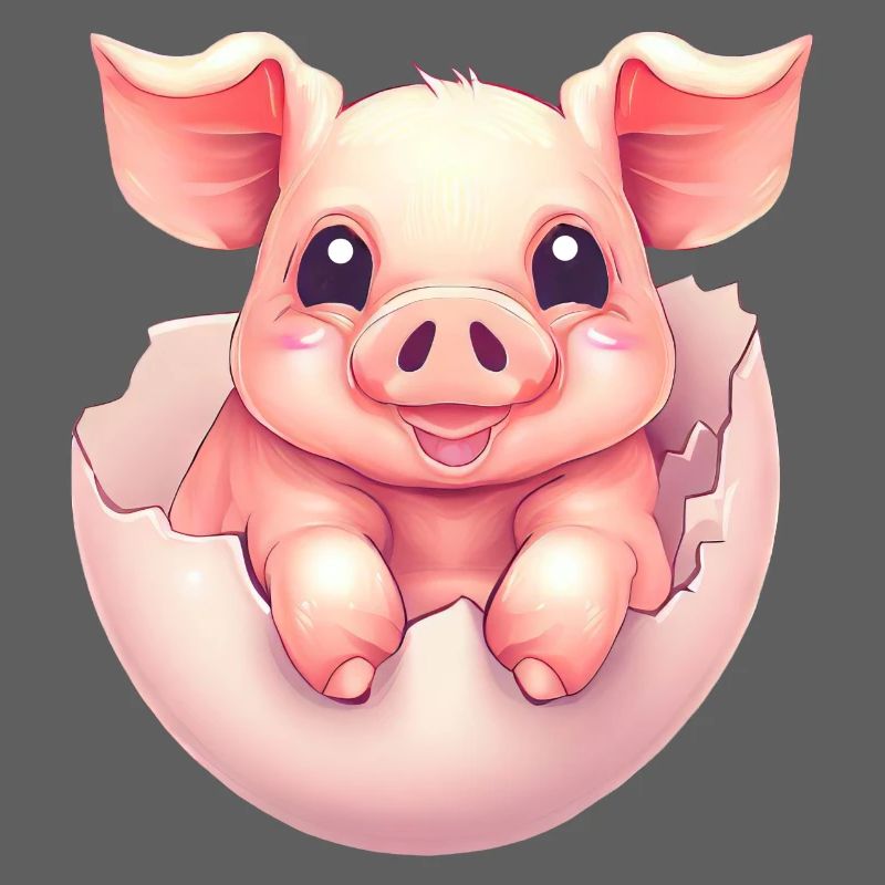 Mignon cochon Kawaii dans un œuf - Conception de coquille d’œuf