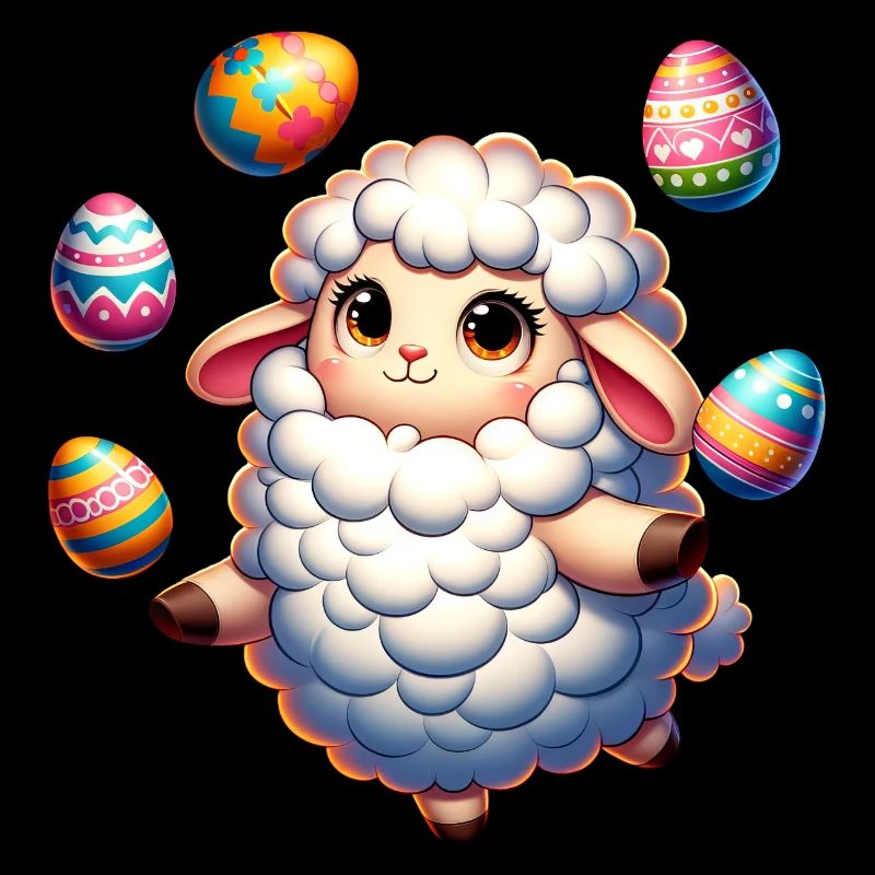 Colorful Easter Egg Juggling Lamb Cartoon