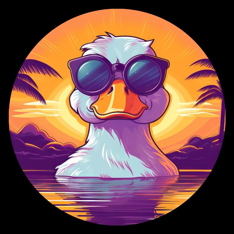 Cool duck - duck with sunglasses, palm tree and