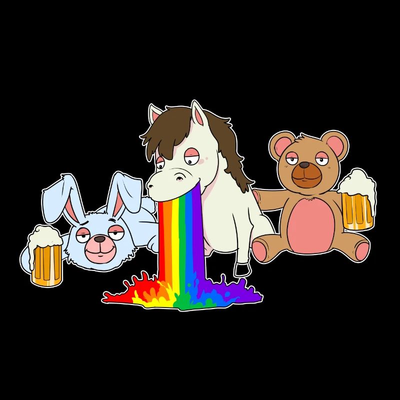 Rainbow Pferd Bär Hase Junggesellenabschied Bier