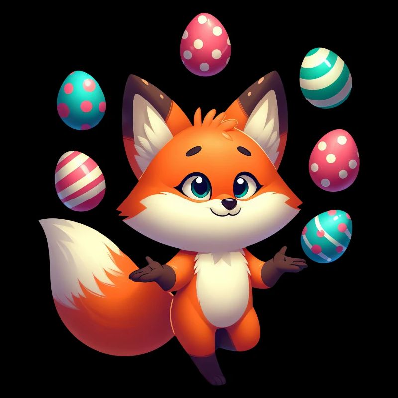 Jonglierender Rotfuchs mit Ostereiern