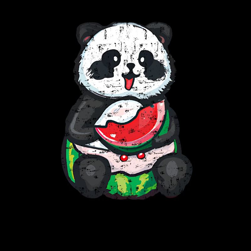 Cute panda sits and eats a watermelon