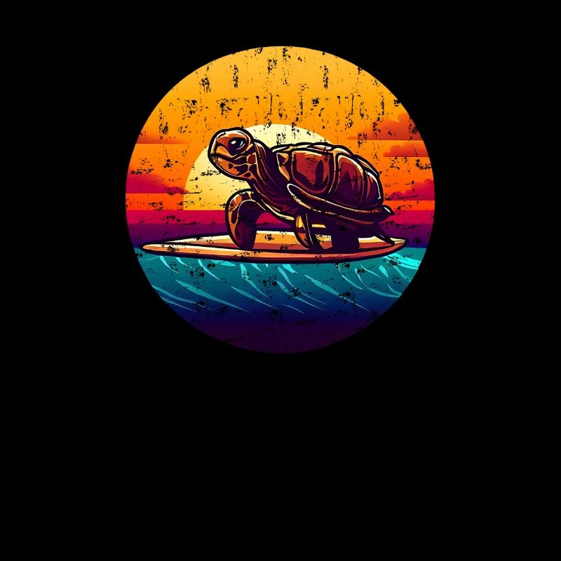 Tortue sur planche de surf Sunset