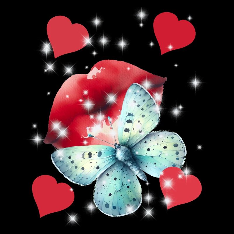 Coeurs Embrasser Bouche Amour Été Papillon