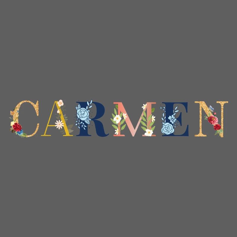 Art du nom CARMEN avec fleurs brodées
