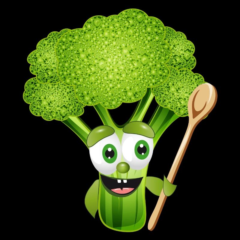 funny comic broccoli florets with cooking spoon