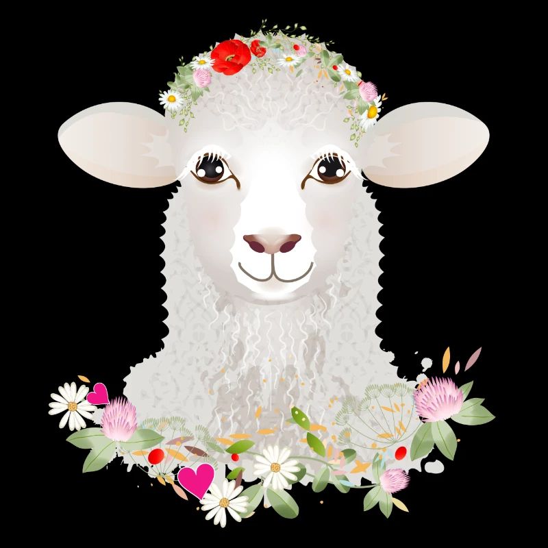 A cute sheep with spring wreath