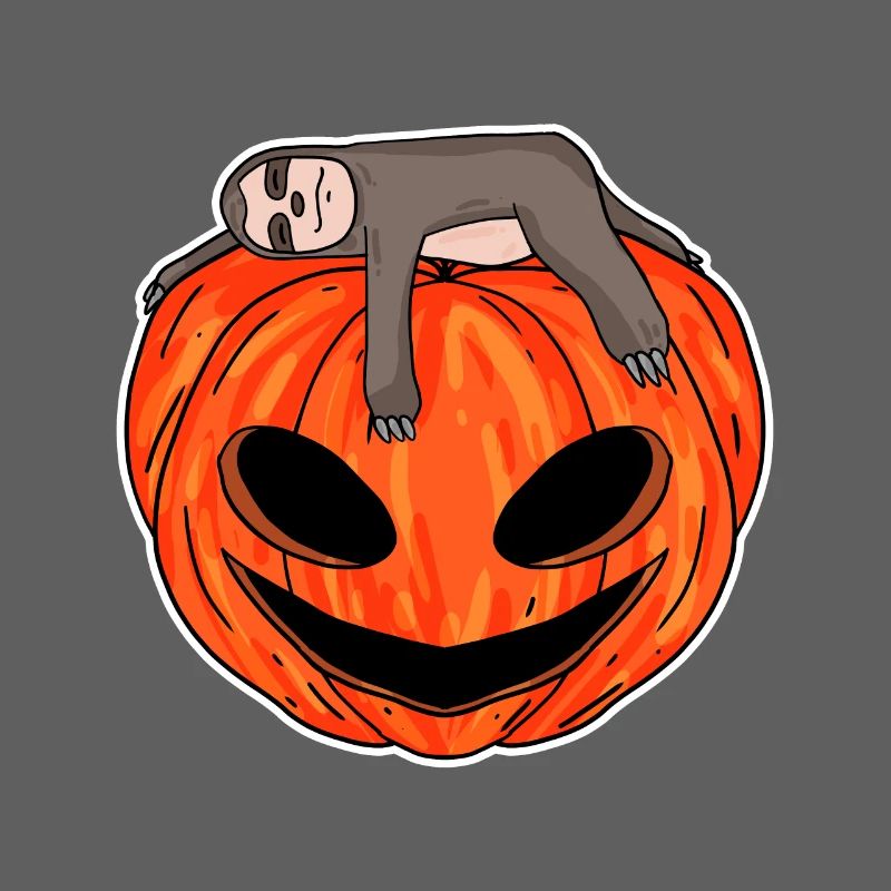 Sloth sleeping on pumpkin