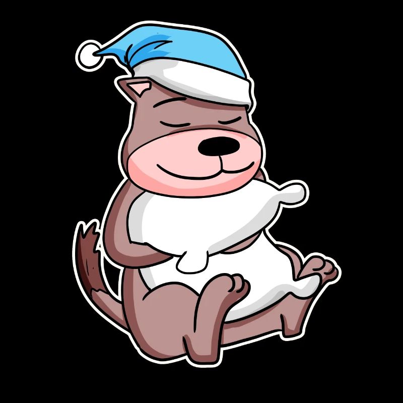 Weasel with pillow and sleepy cap