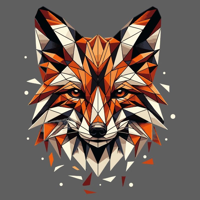 Colorful, geometric fox head polygon motif