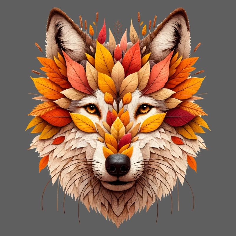 Grand loup, conçu à partir de différentes feuilles