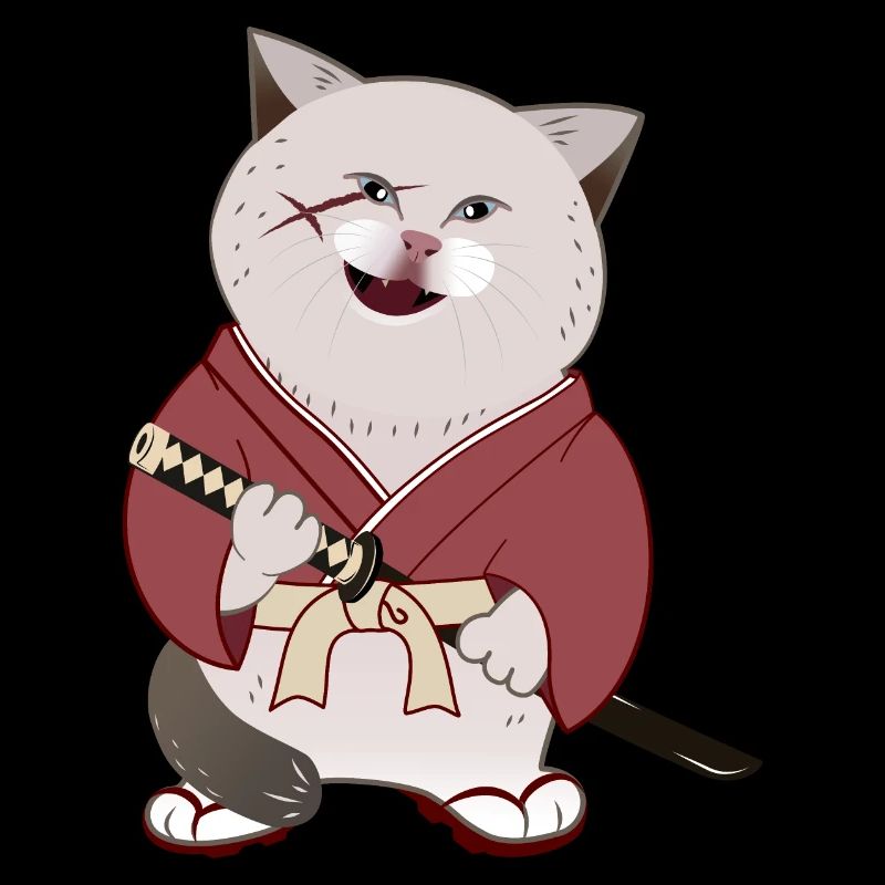 Cute Chubby Samurai Cat holding Katana