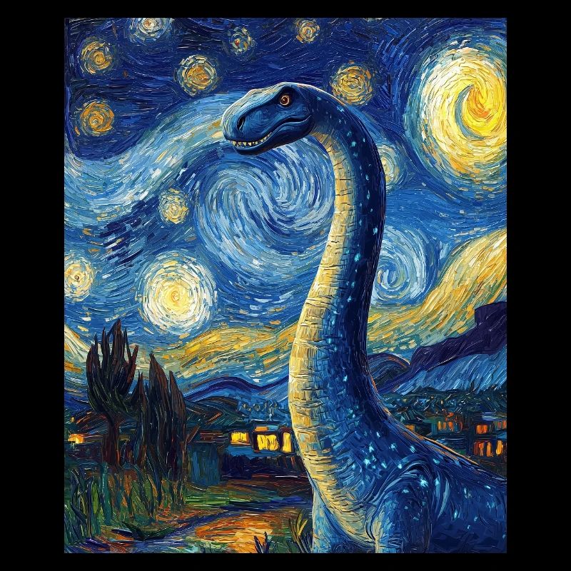 Brachiosaurus Dino Van Gogh Style Starry 