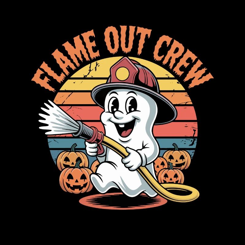 Flame Out Crew Firefighter Ghost Halloween Retro