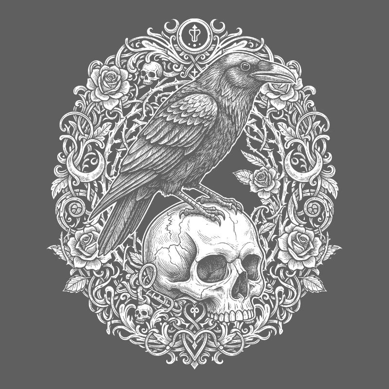 Raven on Skull - Gothic Design