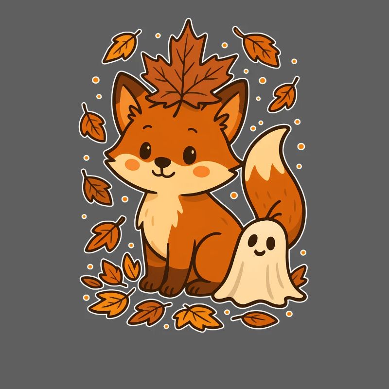 Autumnal fox with leaves