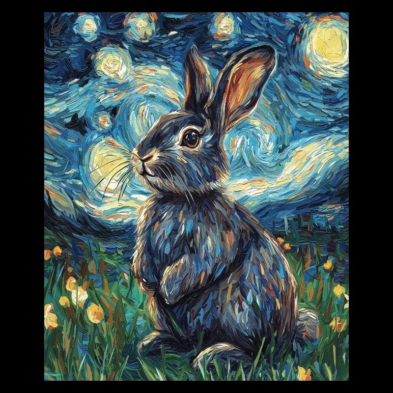 Bunny Rabbit Bunny Van Gogh Style Starry Night