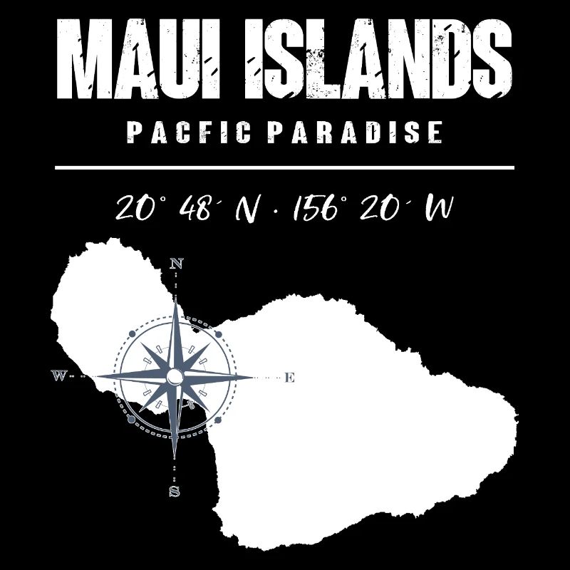 Maui Island Compass Design with Coordinates Vintage