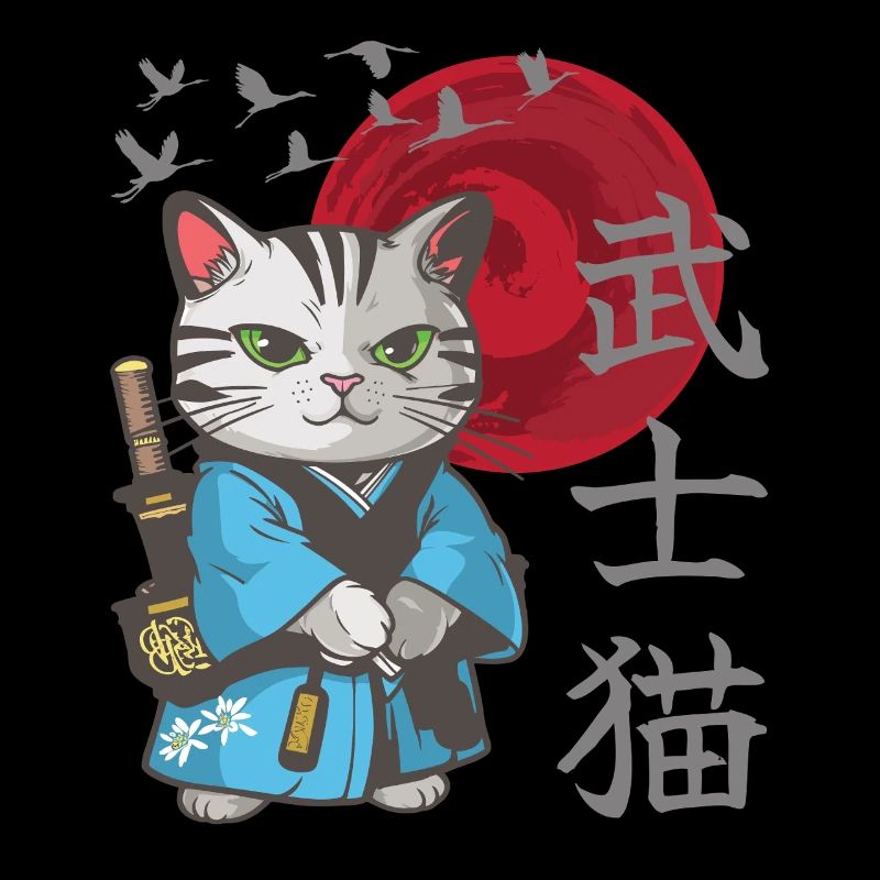 Cat Anime Japanese Samurai Kitten