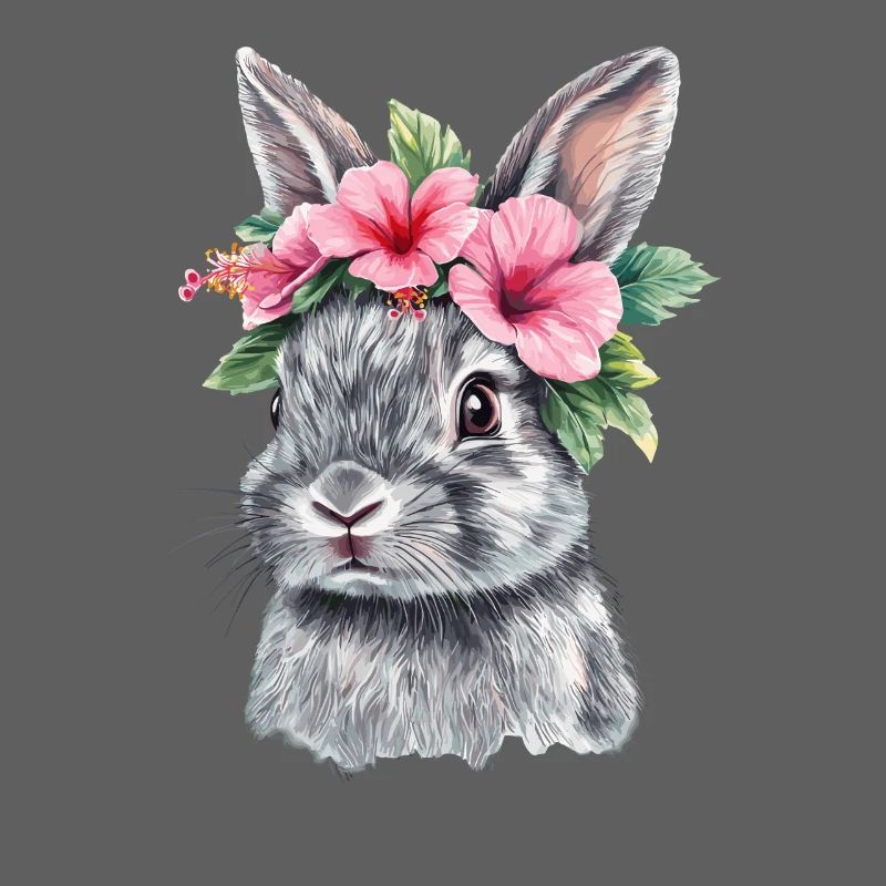 Lapin avec couronne de fleurs