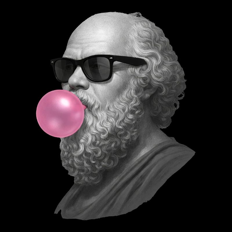 Socrate avec chewing-gum et lunettes de soleil