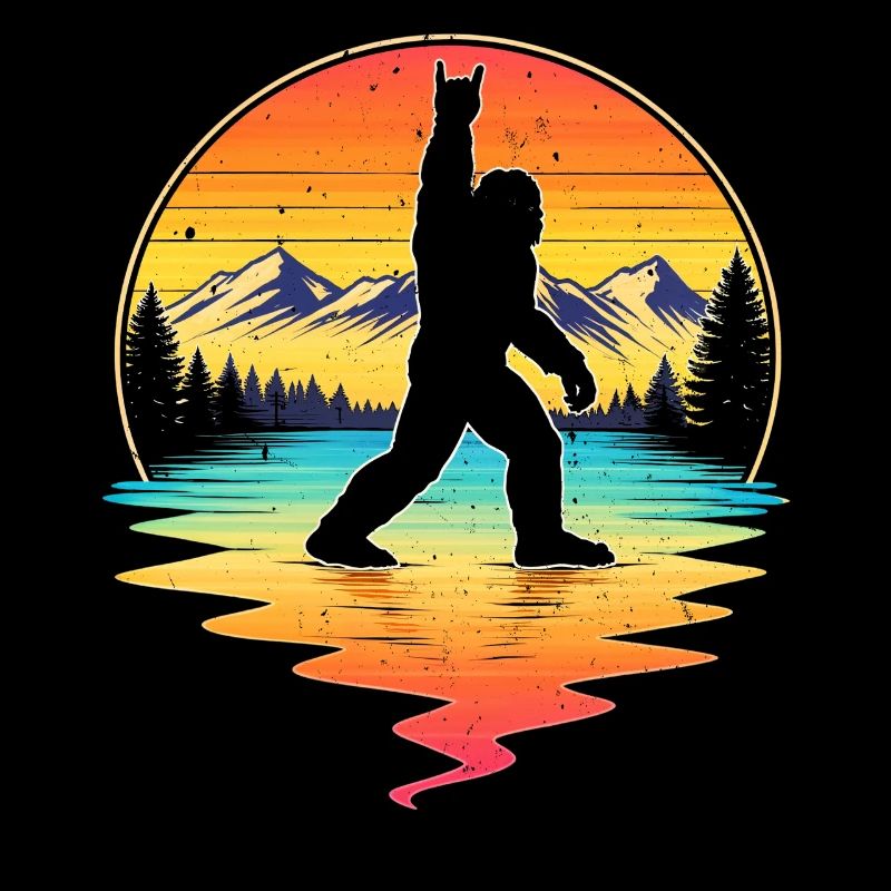 Bigfoot Rock On Shield Sasquatch Yeti Retro