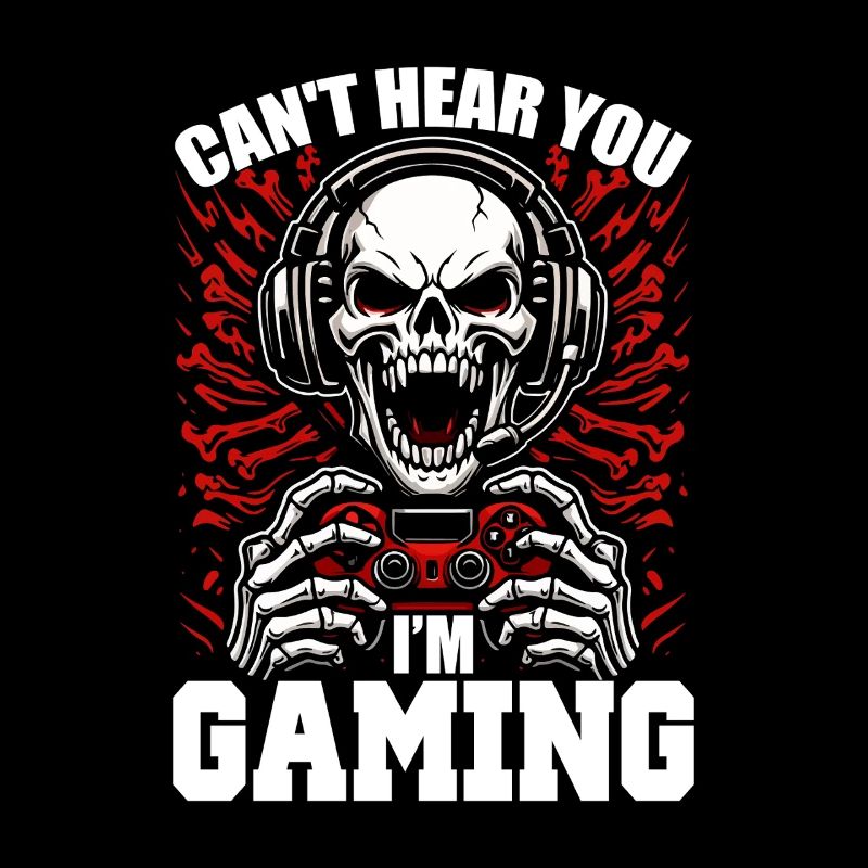 Skull with Gaming Controller Gamer Gaming