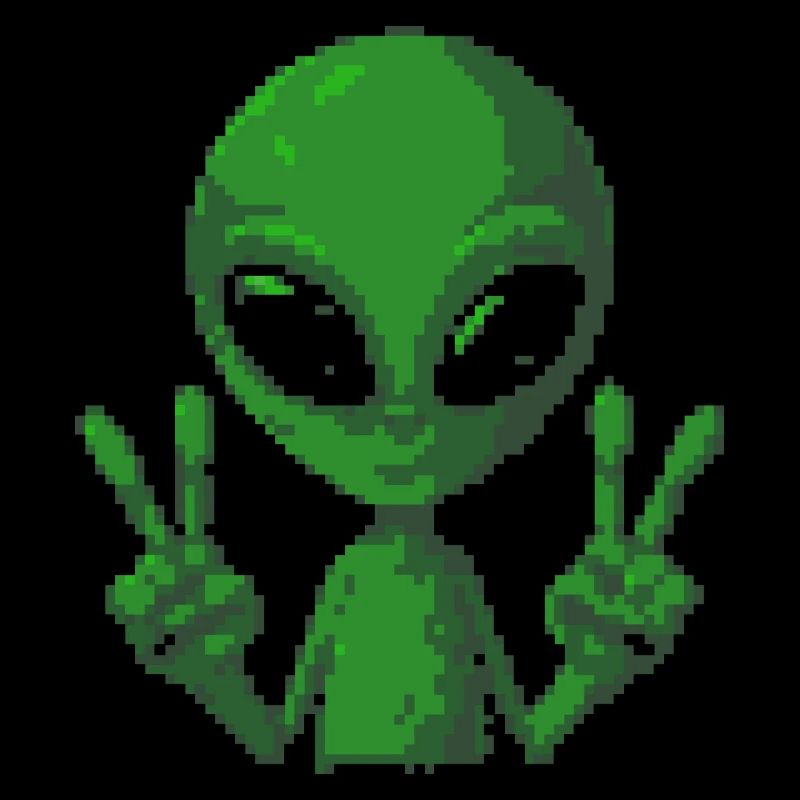 Pixel grünes Alien-Friedenszeichen