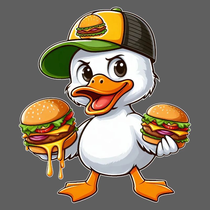Funny Duck Hamburger Fast Food Drawing