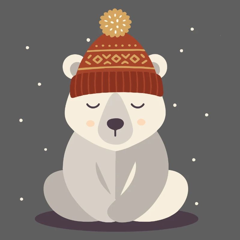 Sleeping Polar Bear with Winter Hat – Winter Motif