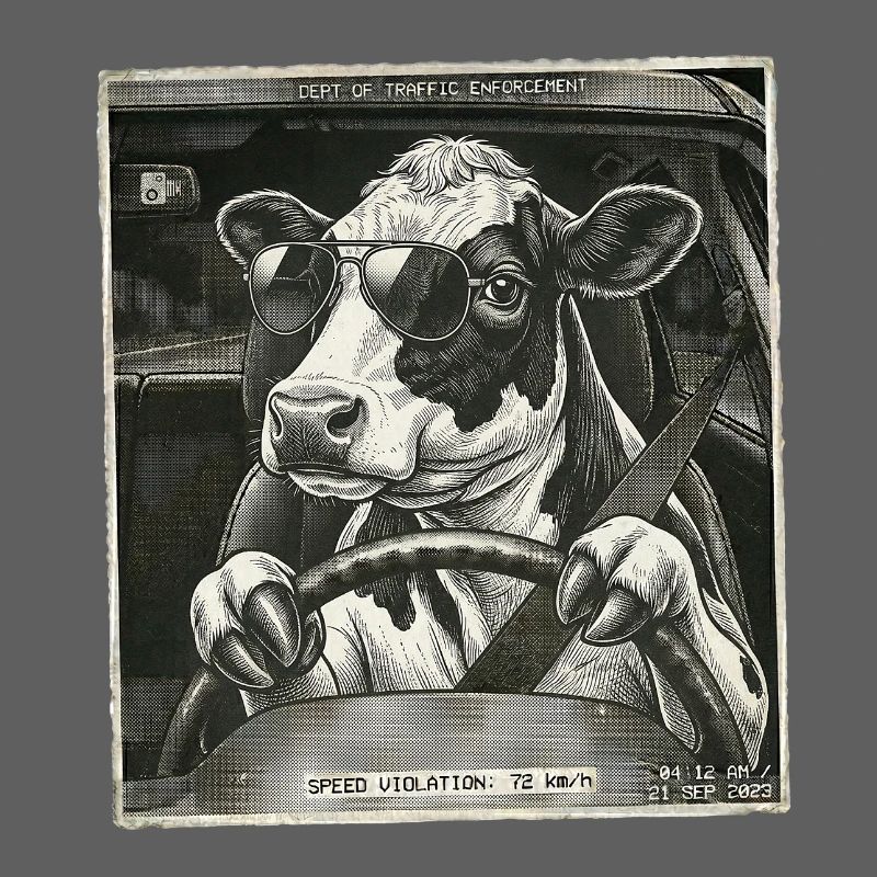 Dairy cow flashed driving a car