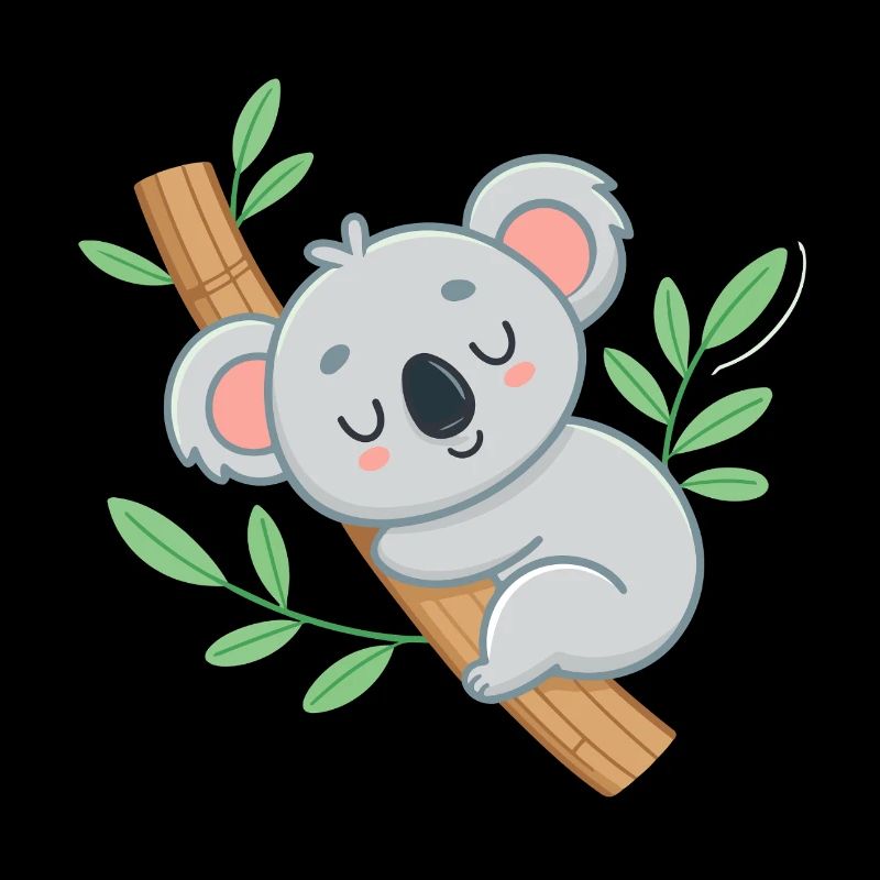 Koala rêveur sur branche tropicale